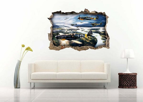 Old Planes Flying Over The Area Art 3D Wall Decal Vinyl Sticker