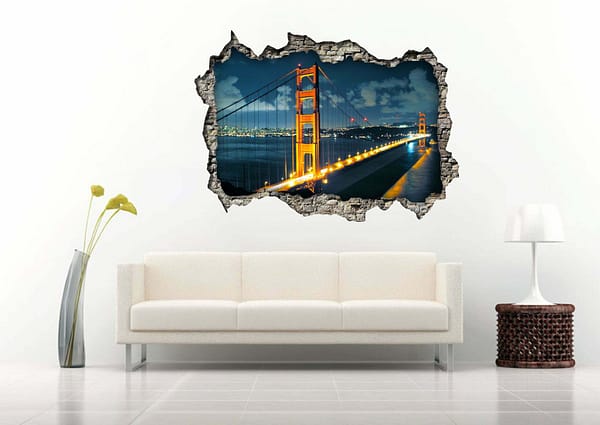 Bridge in the Dark City 3D Art Wall Decal Vinyl Sticker