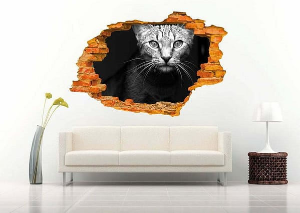 Cat in Black and White 3D Wall Decal Vinyl Sticker