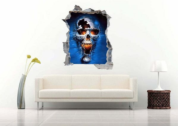 Skull with Fire 3D Art Wall Decal Vinyl Sticker