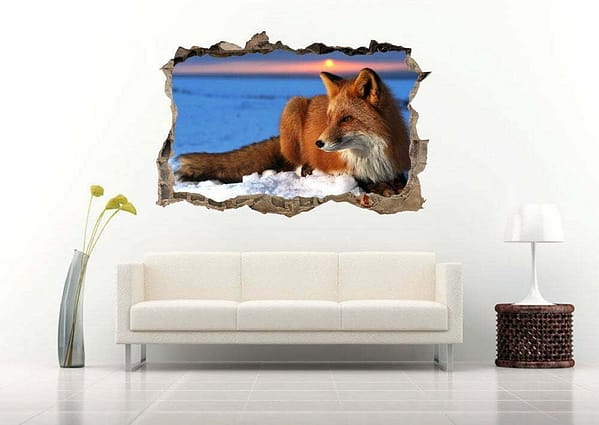 Pretty Fox in The Snow 3D Art Wall Decal Vinyl Sticker