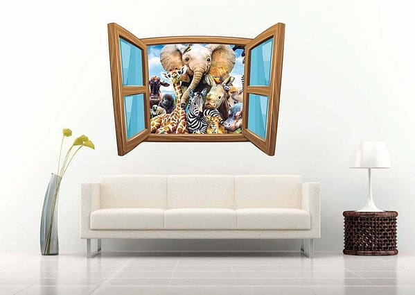 Zoo Animals on The window 3D Art Wall Decal Vinyl Sticker