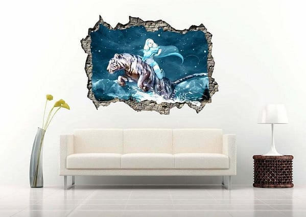 Woman Riding a Tiger 3D Art Wall Decal Vinyl Sticker