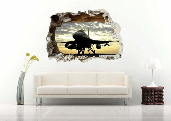 Combat Plane on Sunset  3D Art Wall Decal Vinyl Sticker