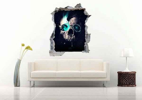 Skull with Green Fire 3D Art Wall Decal Vinyl Sticker