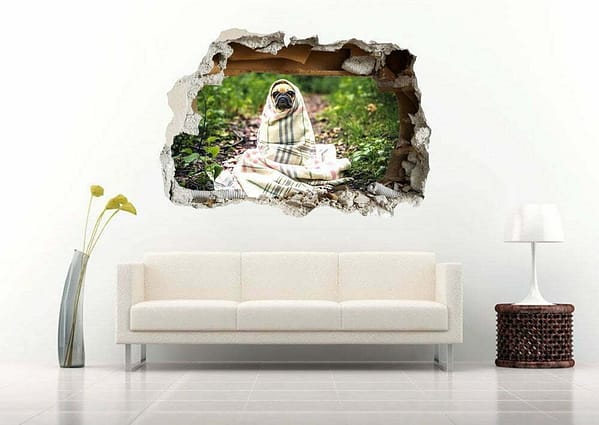 Pug in The Forest 3D Wall Decal Vinyl Sticker