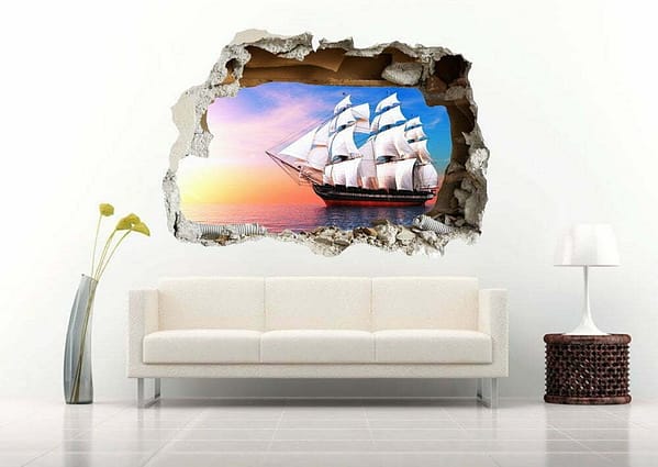Sailboat at Sunset 3D Art Wall Decal Vinyl Sticker