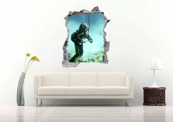 Diver in the Ocean 3D Art Wall Decal Vinyl Sticker