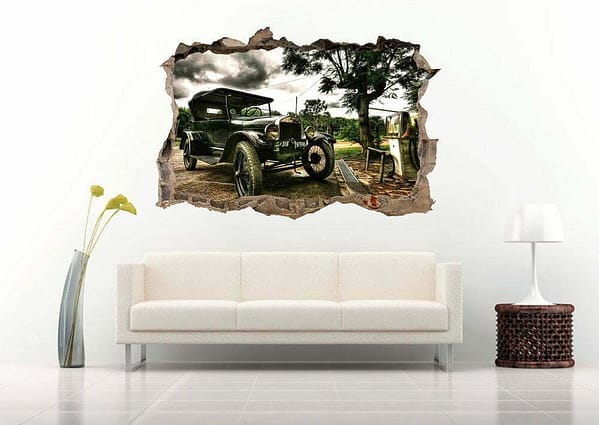 Old Cart in The Forest at a Gas Station 3D Wall Decal Sticker