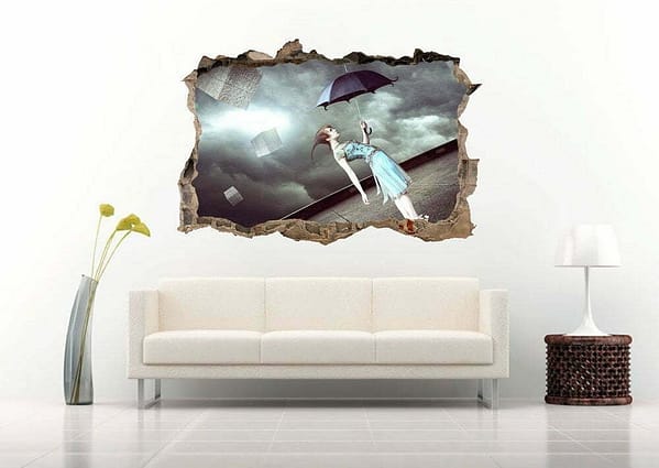 Pretty Girl with Umbrella 3D Art Wall Decal Vinyl Sticker