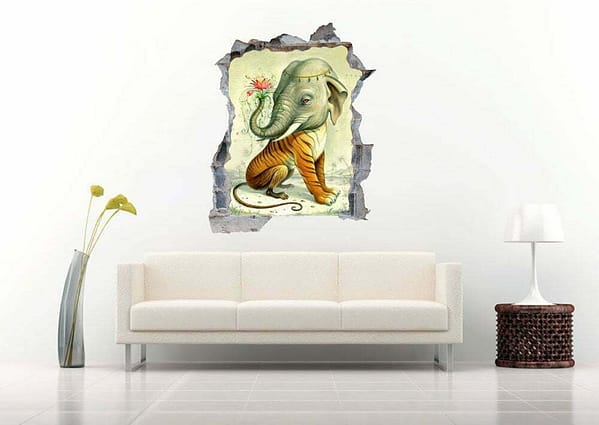 Elephant and Tiger Figure 3D Art Wall Decal Vinyl Sticker