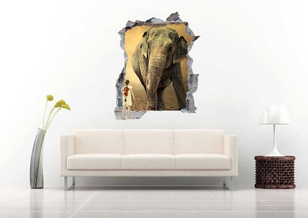 Girl with Elephant 3D Art Wall Decal Vinyl Sticker