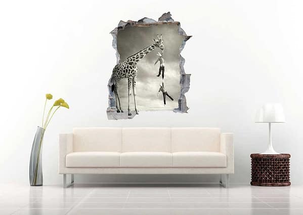 Giraffe Rope with People 3D Art Wall Decal Vinyl Sticker