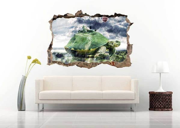 Turtle Carrying a House 3D Art Wall Decal Vinyl Sticker