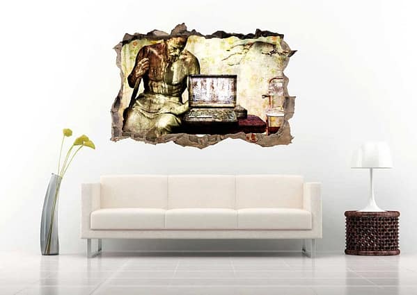 Sculpture Man with Laptop 3D Art Wall Decal Vinyl Sticker