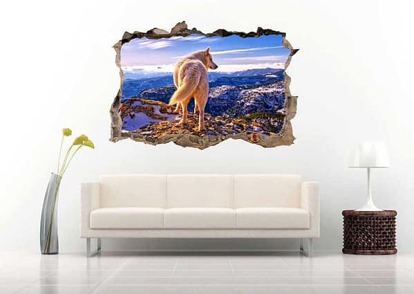White Wolf Between The Mountain 3D Wall Decal Vinyl Sticker