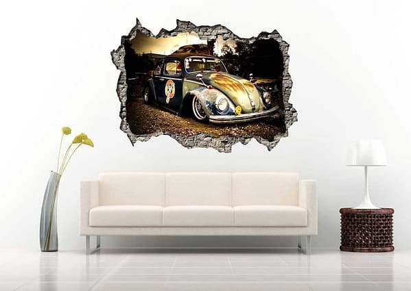 Old Abandoned Beetle Cart 3D Art Wall Decal Vinyl Sticker