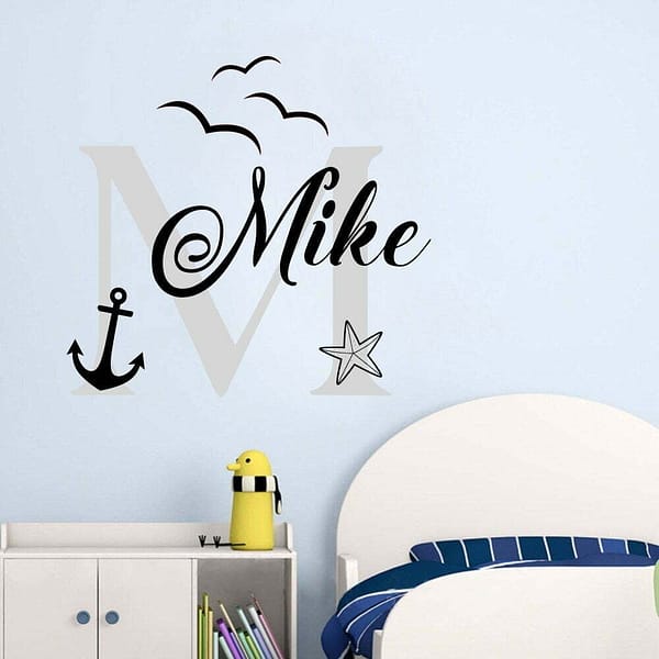 Personalized Name Wall Decals &#8211; Ocean Birds Anchor and Starfish Wall Decals Sticker Nursery for Home