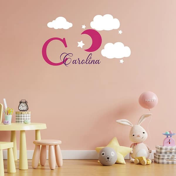 Stars &#038; Clouds Name and Initial Nursery Wall Decal Vinyl Sticker